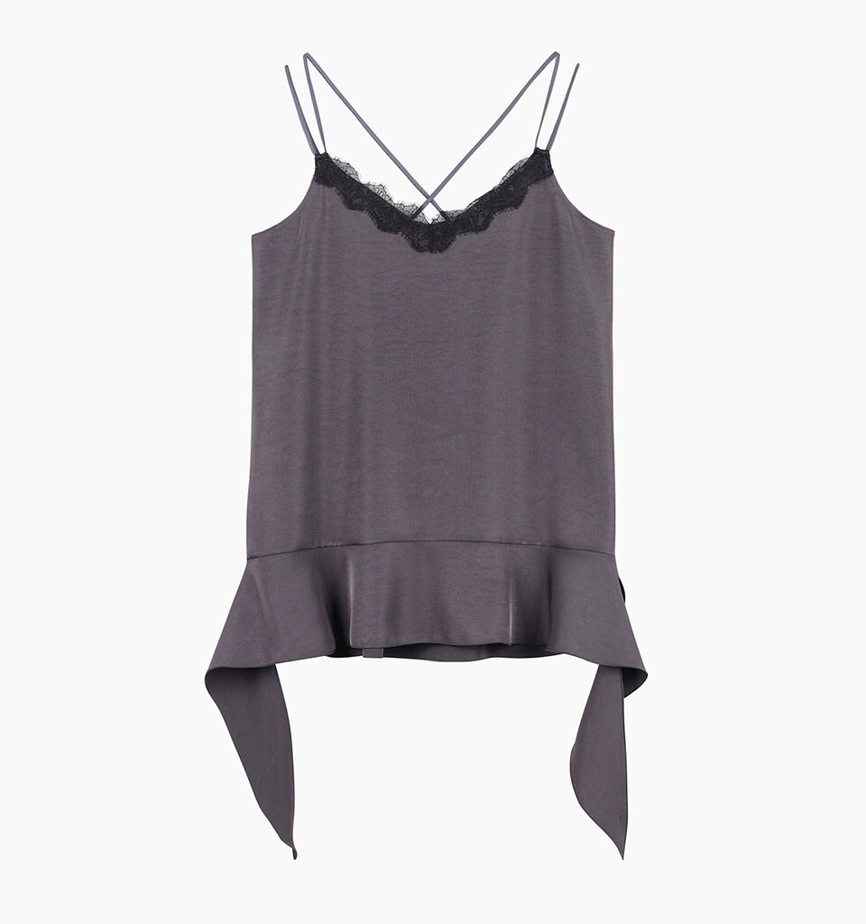 Marl gray top with ruffles - sisley k top - Dark Gray | Sisley K image number 1